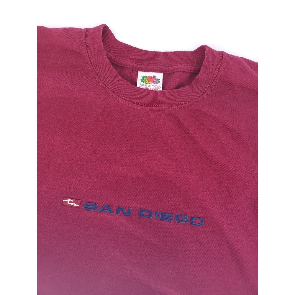 Y2K Mens Large Maroon Embroidered Waves San Diego Short Sleeve Tee Shirt